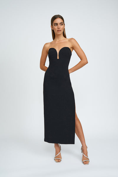 Ginny Scoop Split Midi Dress | Final Sale - Black