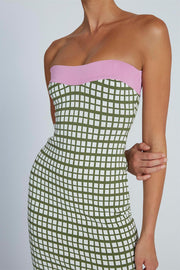 Isabella Check Strapless Knit | Final Sale - Army Pink