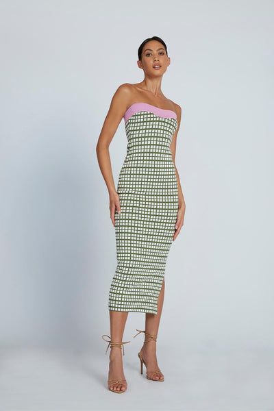 Isabella Check Strapless Knit | Final Sale - Army Pink