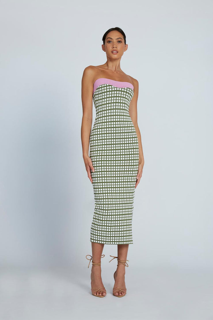 Isabella Check Strapless Knit | Final Sale - Army Pink