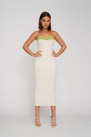 Isabella Check Strapless Knit | Final Sale - Pistachio Sand White