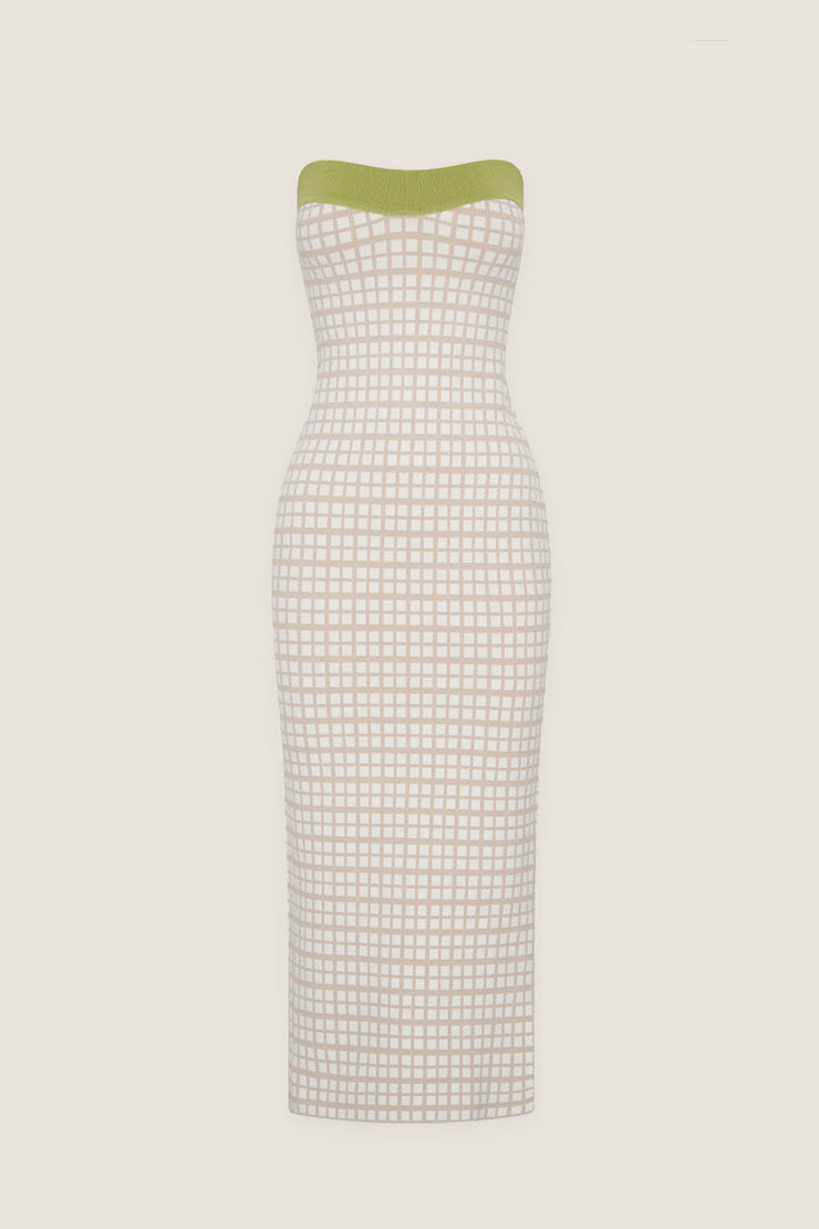 Isabella Check Strapless Knit | Final Sale - Pistachio Sand White