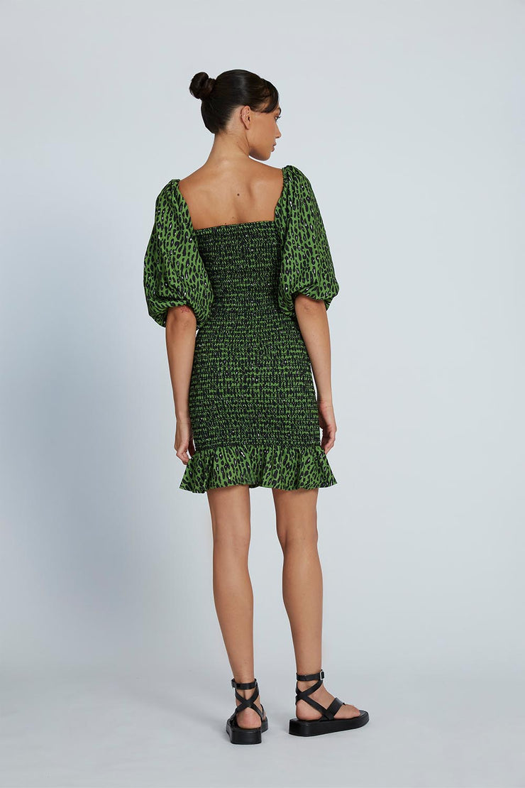 Lime Skin Leopard Mini Dress | Final Sale - Green