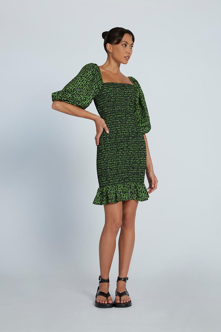Lime Skin Leopard Mini Dress | Final Sale - Green