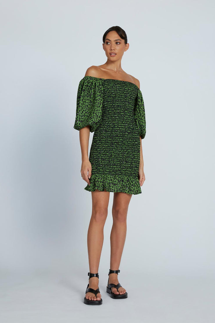Lime Skin Leopard Mini Dress | Final Sale - Green