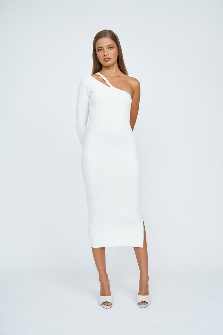 Kaitlyn One Sleeve Knit Midi Dress | Final Sale - Ivory