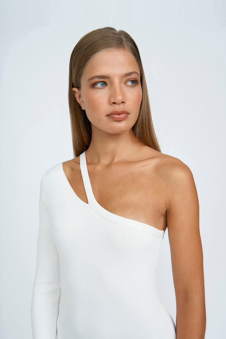 Kaitlyn One Sleeve Knit Midi Dress | Final Sale - Ivory