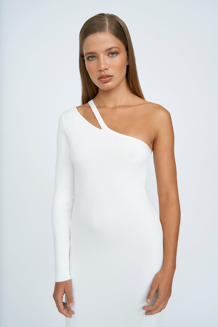 Kaitlyn One Sleeve Knit Midi Dress | Final Sale - Ivory