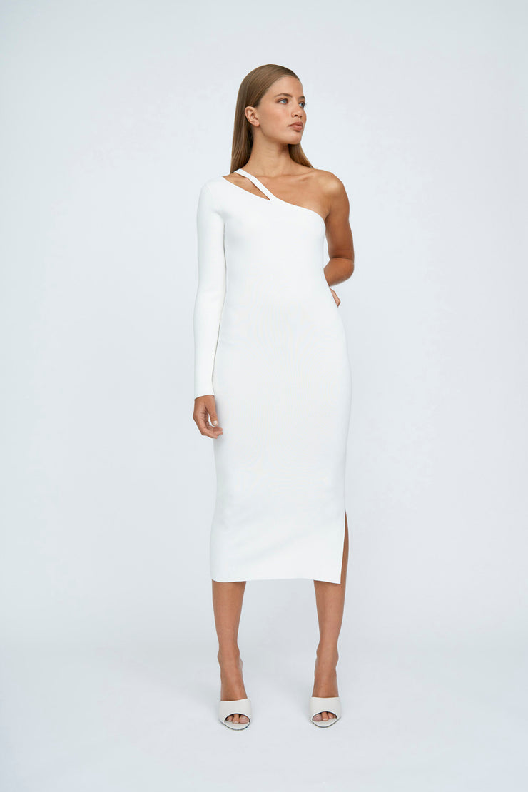 Kaitlyn One Sleeve Knit Midi Dress | Final Sale - Ivory