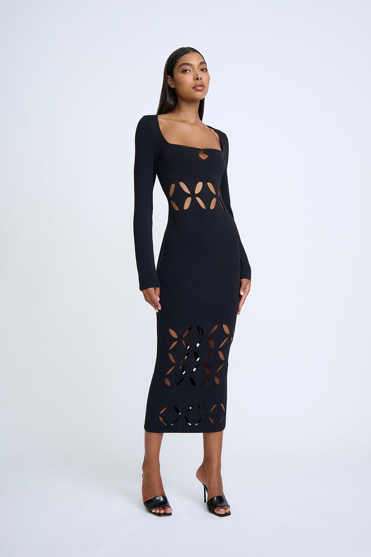 Laser Lattice Knit Dress | Final Sale - Black
