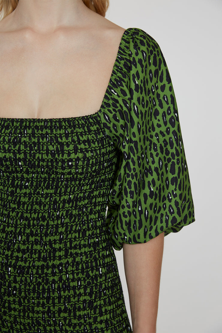 Lime Skin Leopard Mini Dress | Final Sale - Green