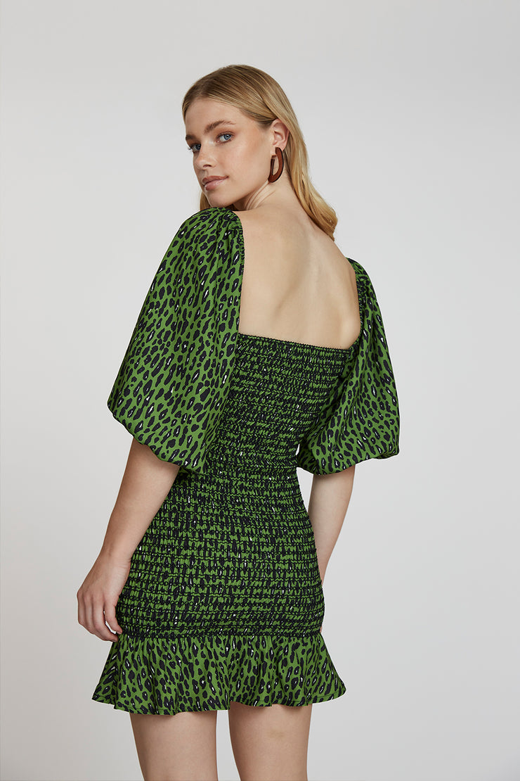 Lime Skin Leopard Mini Dress | Final Sale - Green