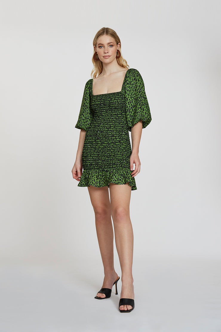 Lime Skin Leopard Mini Dress | Final Sale - Green