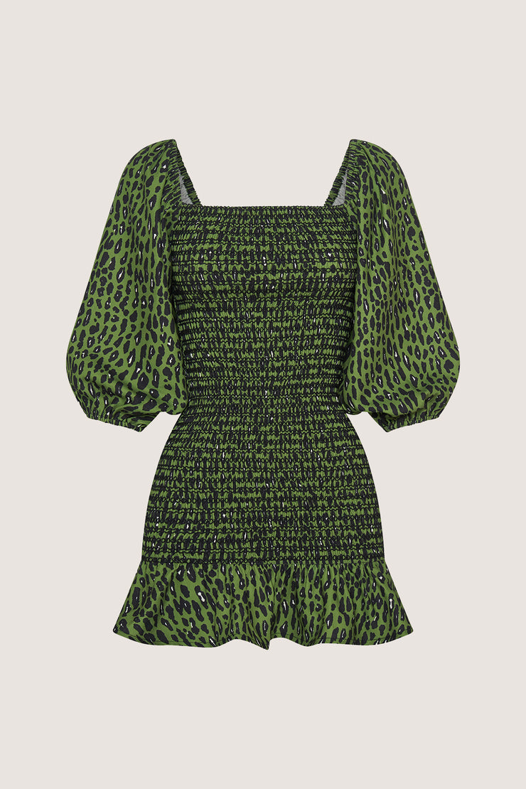 Lime Skin Leopard Mini Dress | Final Sale - Green