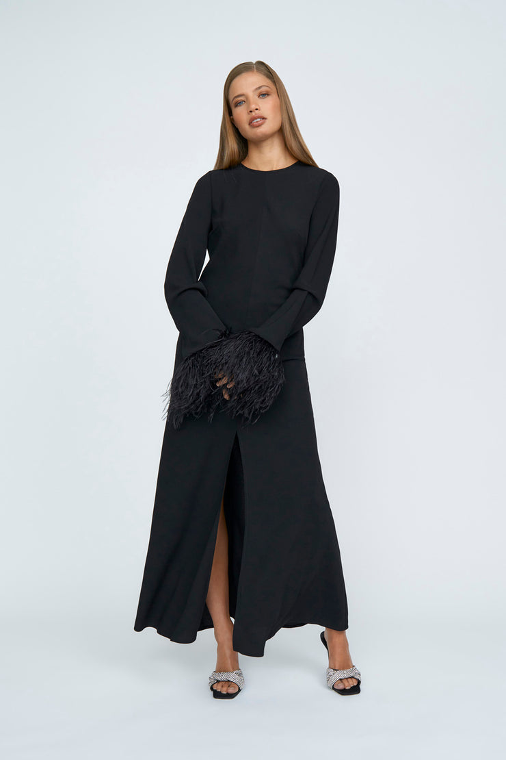 Miranda Feather Cuff Full Length Dress | Final Sale - Black