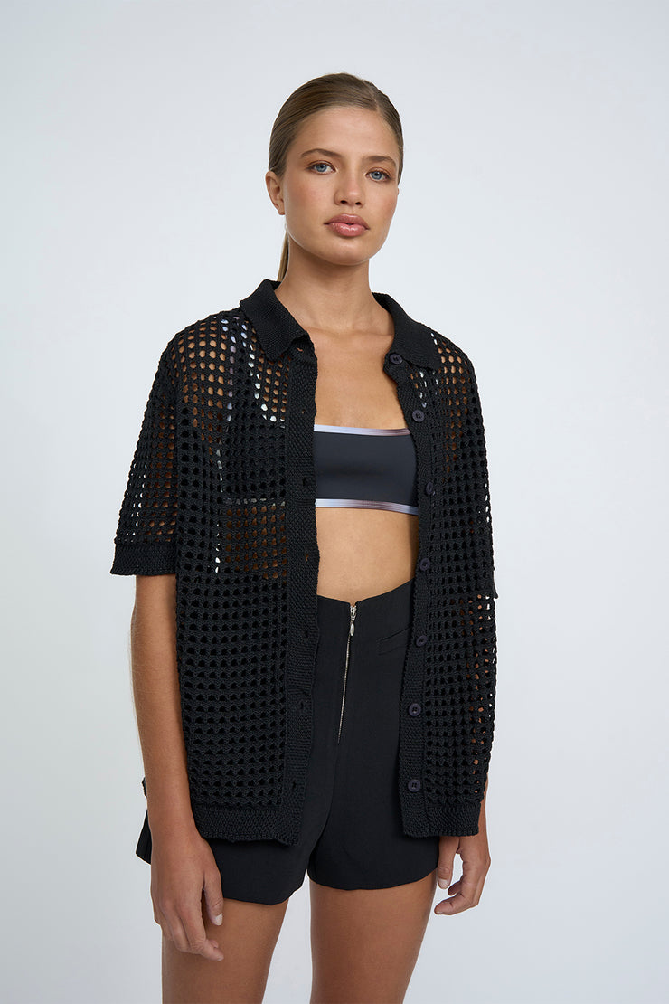Picot Knit Shirt | Final Sale  - Black