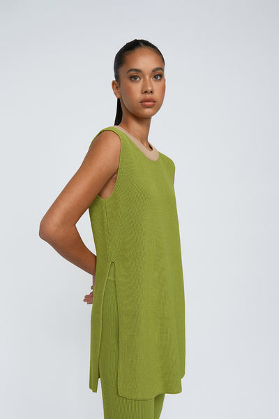 Sleeveless Split Knit Tank | Final Sale - Green