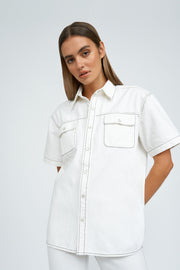 Stanly Short Sleeve Jean Shirt | Final Sale - White