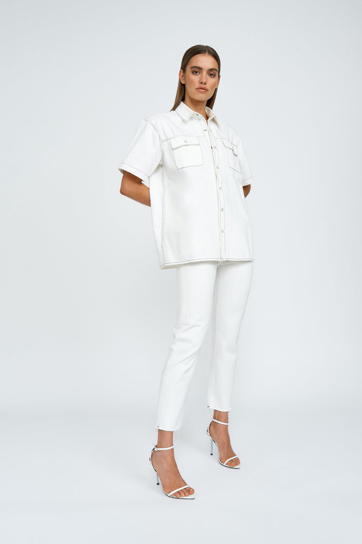 Stanly Short Sleeve Jean Shirt | Final Sale - White