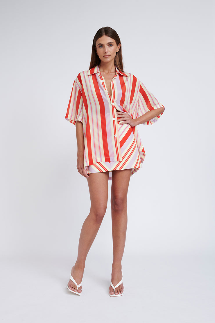 Sundial Stripe Mini Skirt | Final Sale - Red Lilac White