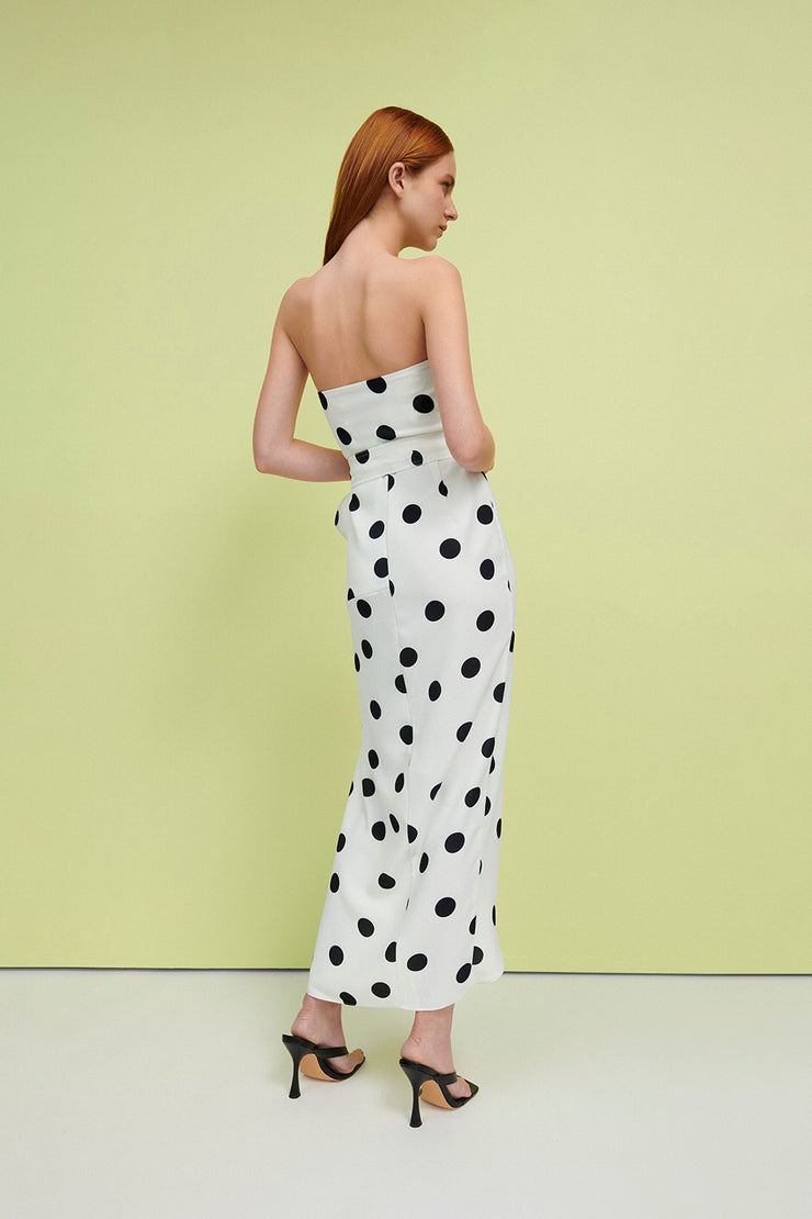 Tilia Spot Strapless Dress | Final Sale - Ivory Black Spot