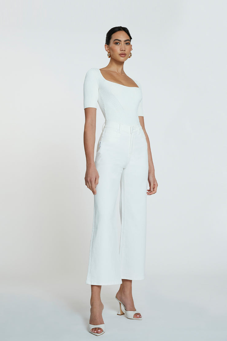 Panelled Rib Knit Top - Ivory