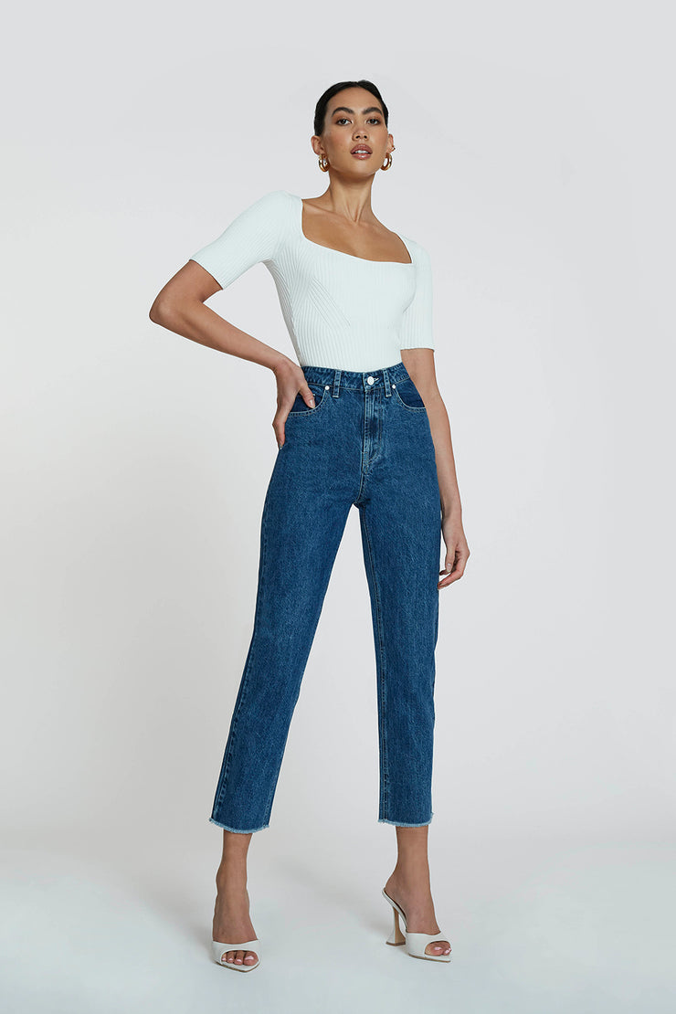 Panelled Rib Knit Top - Ivory