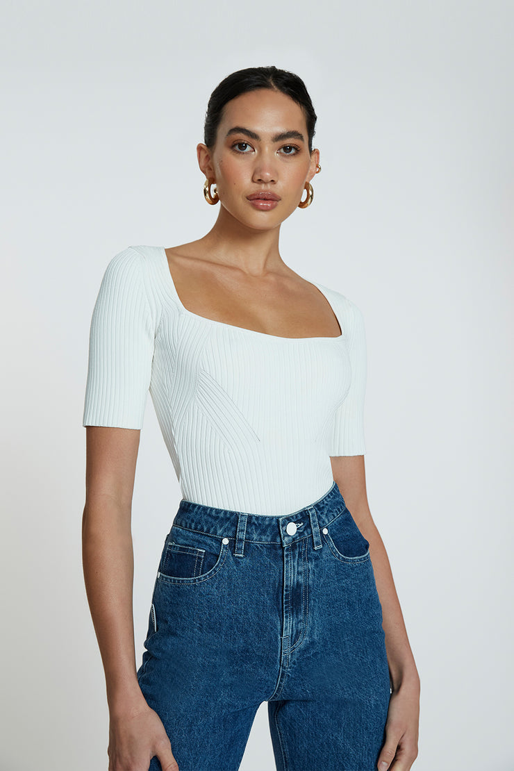 Panelled Rib Knit Top - Ivory