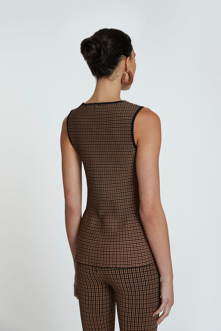 Window Check Flare Top | Final Sale - Brown Black